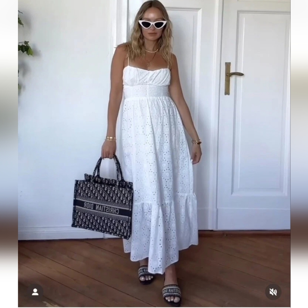 ZARA OPENWORK EMBROIDERY MIDI DRESS SIZE XL